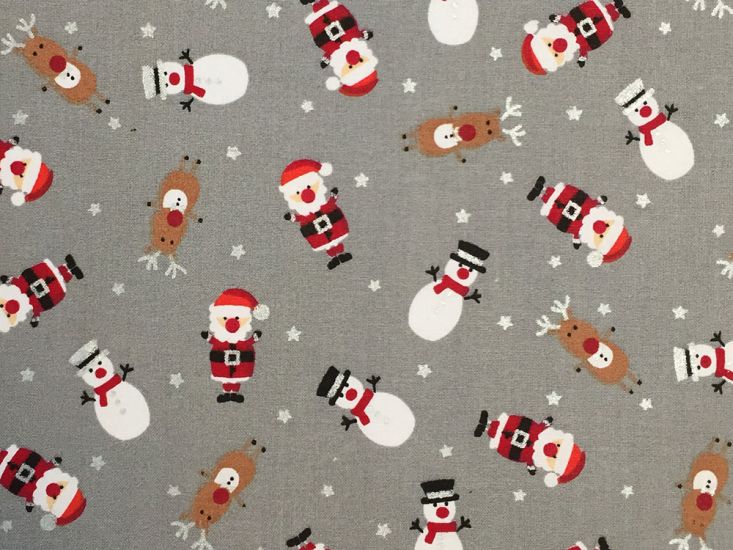 Christmas Characters Cotton Print, Grey