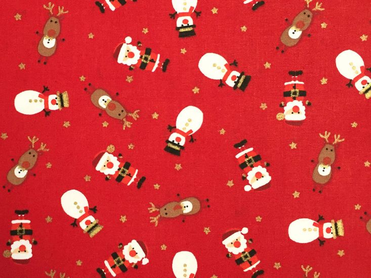 Christmas Characters Cotton Print, Red