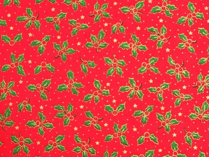 Christmas Mini Holly Cotton Print, Red