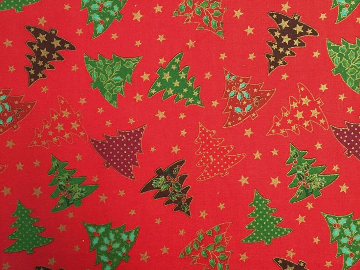 Christmas Trees Cotton Print, Red
