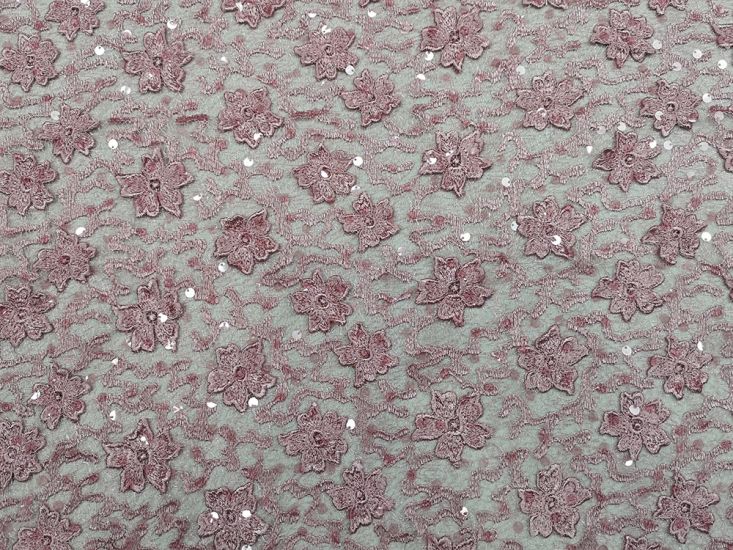 Scalloped Edge Floral Sequin Lace, Dusky Pink