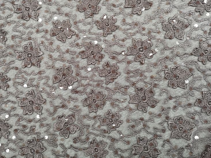 Scalloped Edge Floral Sequin Lace, Heather