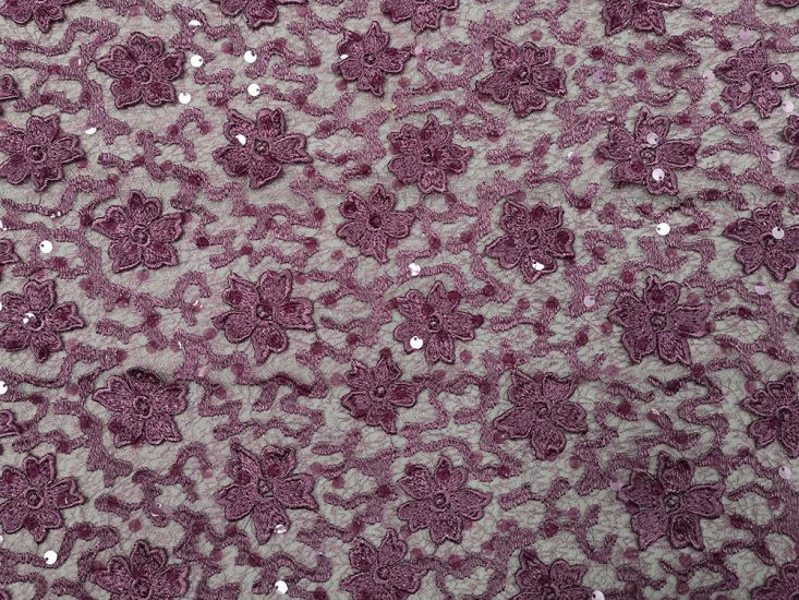 Scalloped Edge Floral Sequin Lace, Orchid