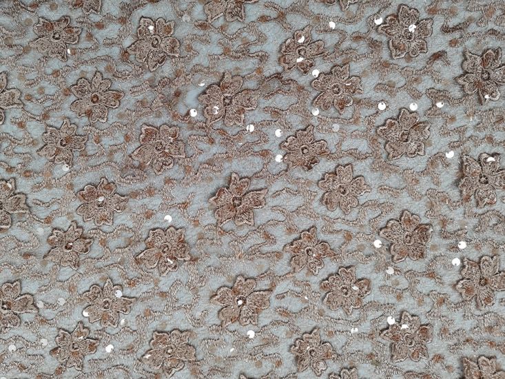 Scalloped Edge Floral Sequin Lace, Peanut