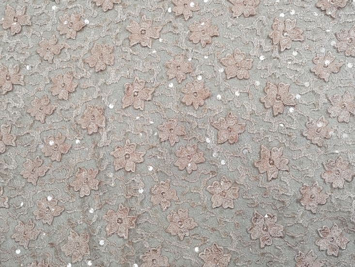 Scalloped Edge Floral Sequin Lace, Pink