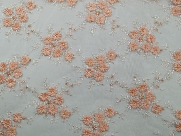 Scalloped Edge Embroidered Bouquet Lace, Peach