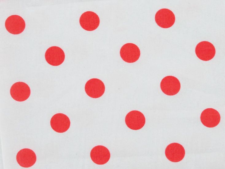 Large Red Polka Dot on White Background Polycotton Print
