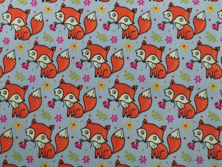 Foxes Polycotton Print, Silver