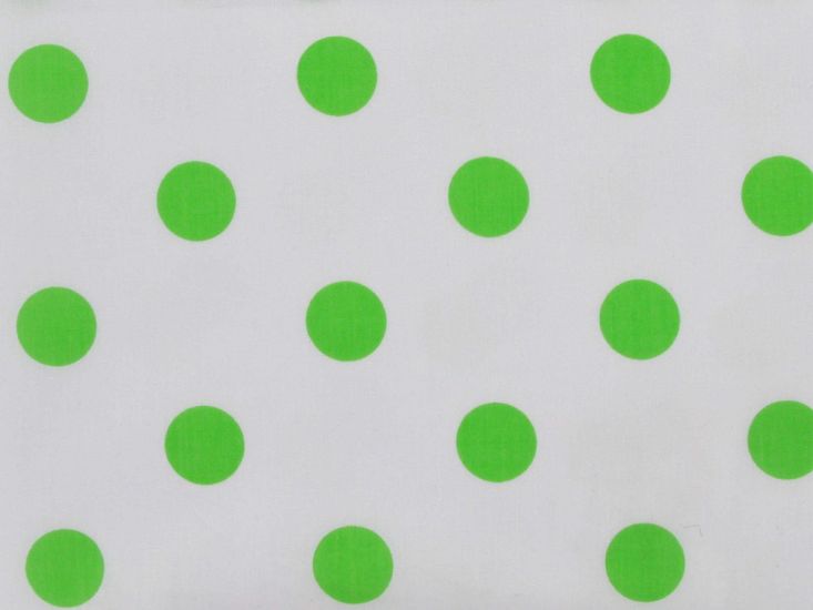 Large Green Polka Dot on White Background Polycotton Print