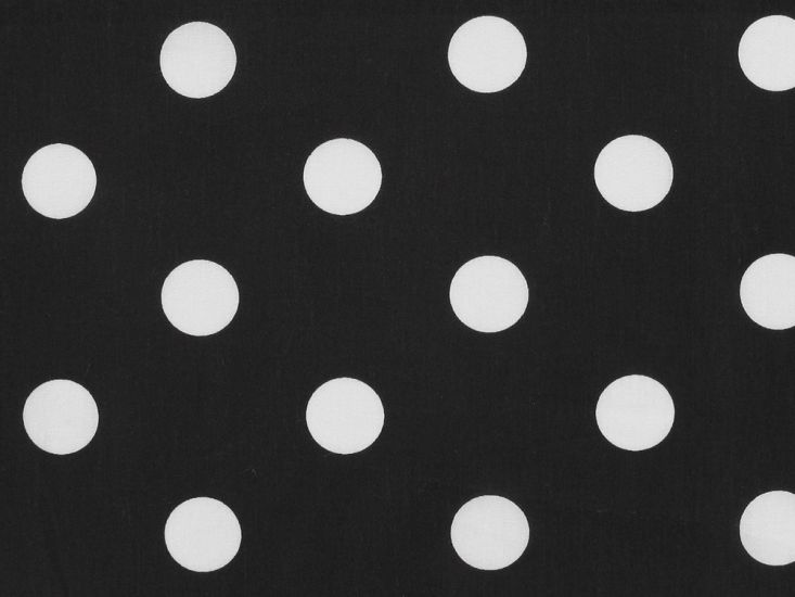 Large White Polka Dot on Black Background Polycotton Print