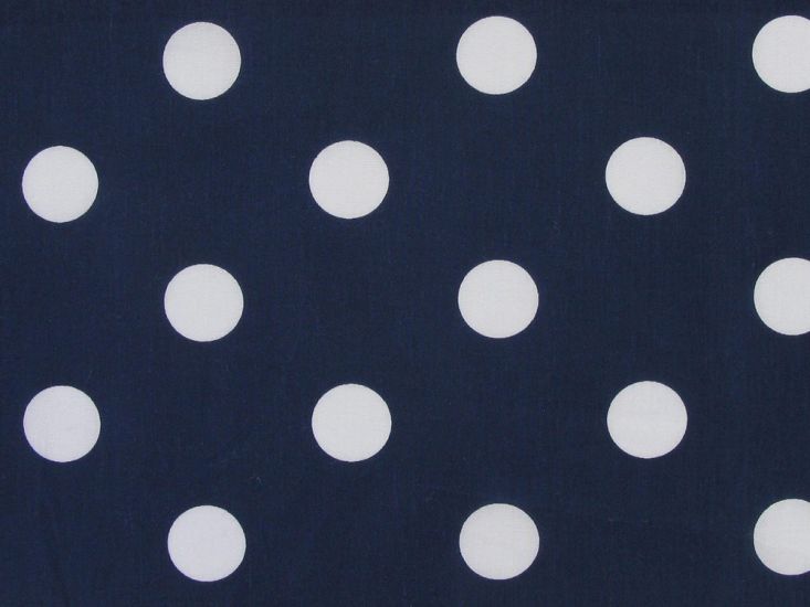 Large White Polka Dot on Navy Background Polycotton Print