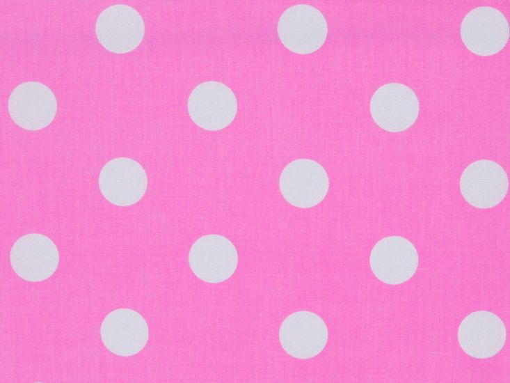 Large White Polka Dot on Pink Background Polycotton Print