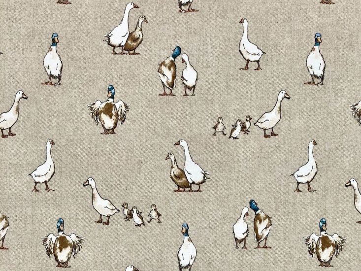 Linen Look Printed Panama, Shabby Ducks