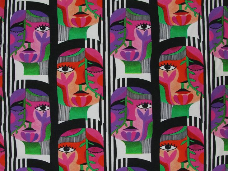 Abstract Faces Stripe Cotton Jersey Print