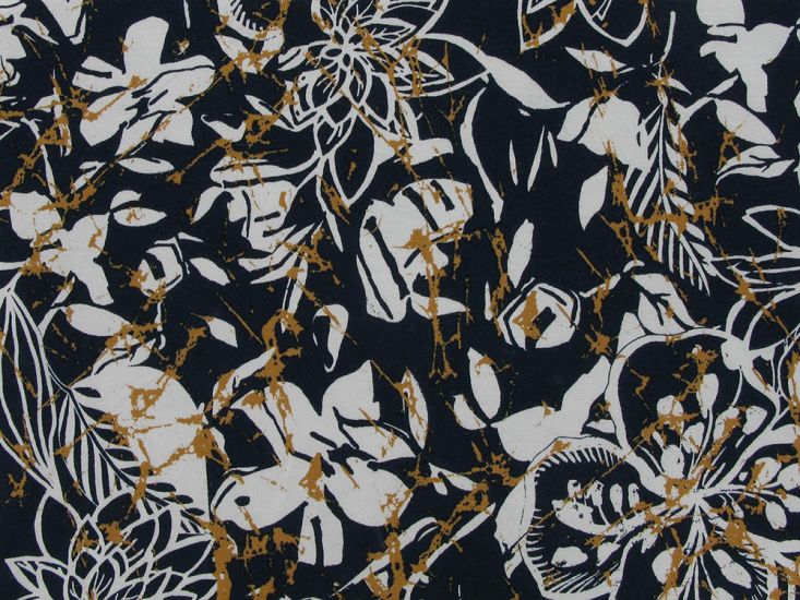 Abstract Floral Viscose Jersey Print, Navy