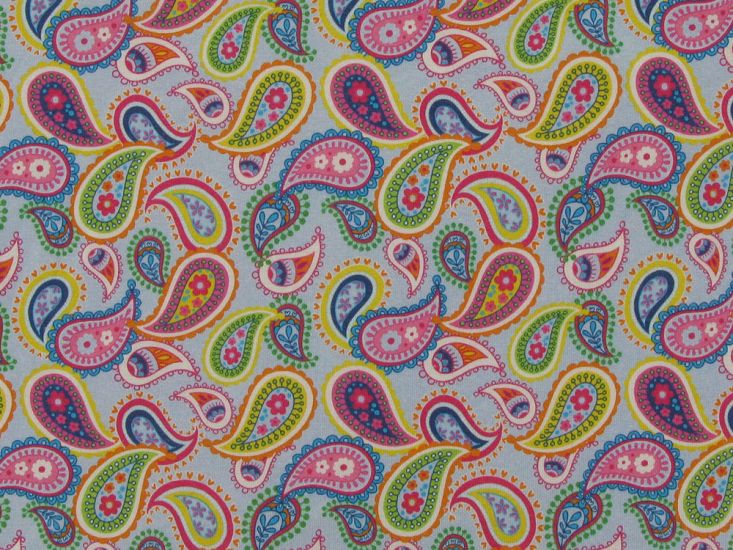 Allover Paisley Cotton Jersey Print, Sky