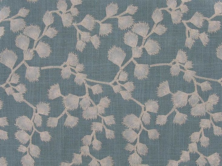 Annova Embroidered Curtain Fabric, Teal