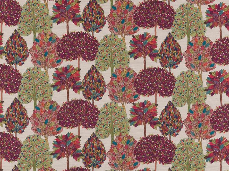 Arbre Forest Viscose Linen Blend Curtain Fabric, Mulberry
