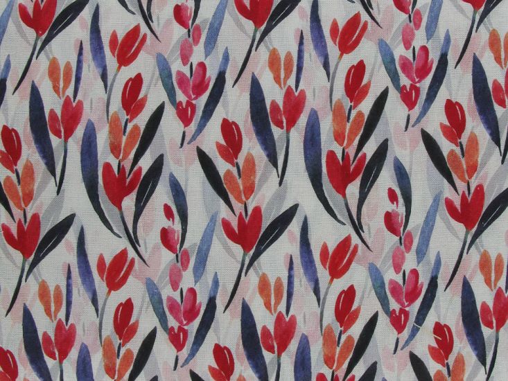 Arty Tulips Viscose Linen Print, White