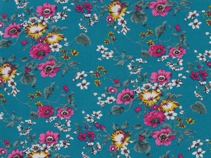 Ashfield Garden Cotton Poplin Print, Turquoise