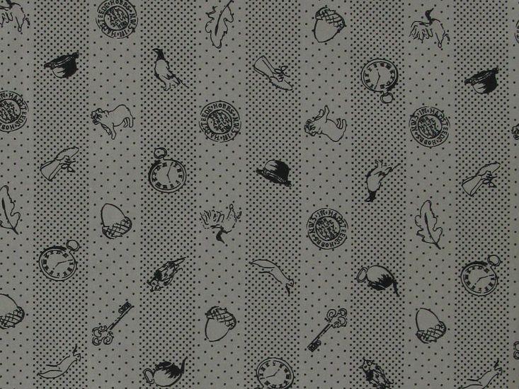 Autumn Icons Suiting Cotton Print, Silver