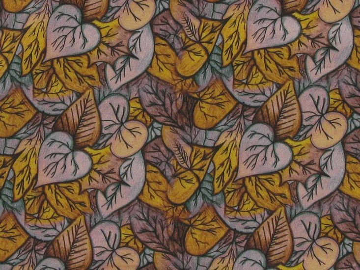Autumn Leaves Sketch Cotton Satin Print, Rustic