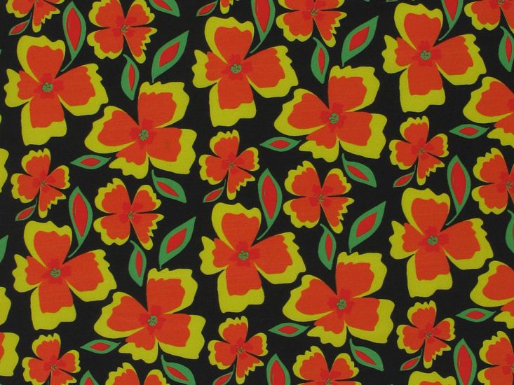 Autumn Petals Printed Crystal Crepe, Black