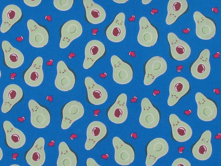 Avocado Smiles Polycotton Print, Blue