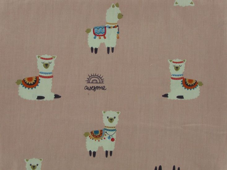 Awesoma Llama Cotton Print, Dusky Pink