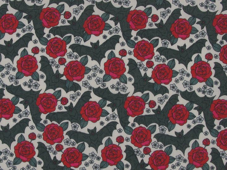 Bats n Roses Polycotton Print, White