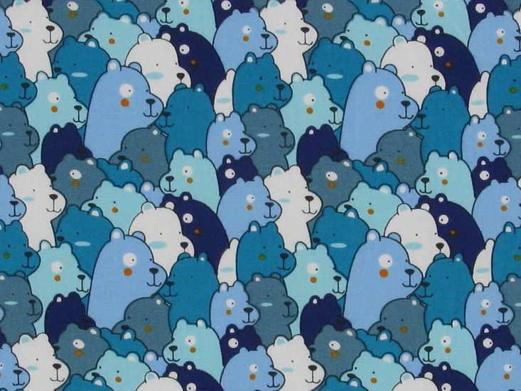 Bear Brigade Cotton Poplin Print, Blue