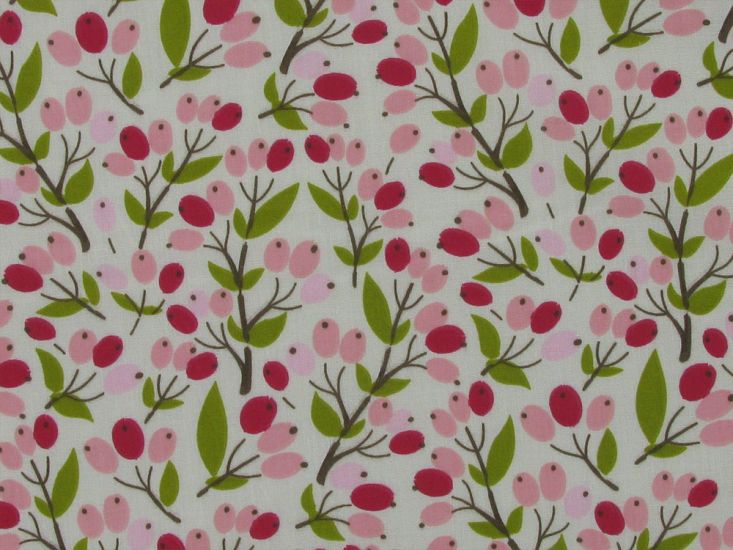 Berry Bliss Polycotton Print, Cream