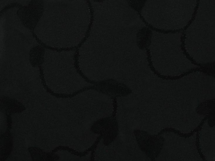 Black Leaf Chain Scalloped Edge Embroidered Crepe, Black