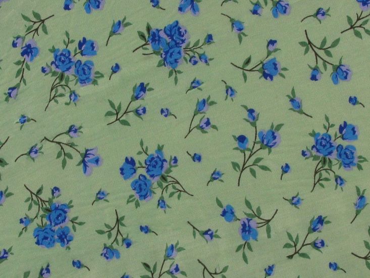 Bluebell Meadow Viscose Print, Mint