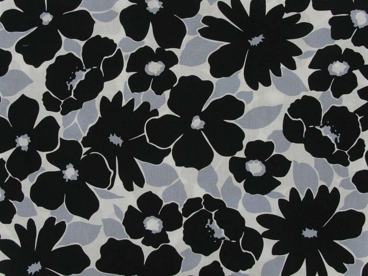 Bold Flora Garden Cotton Print, Black