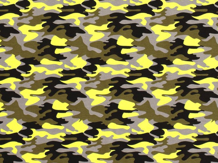 Bright Party Camouflage Cotton Jersey, Yellow