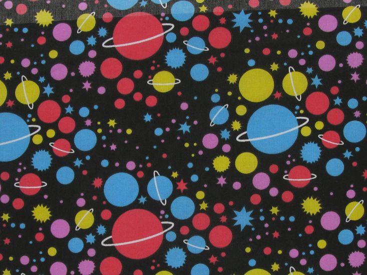 Bright Planet Galaxy Polycotton Print, Red and Blue