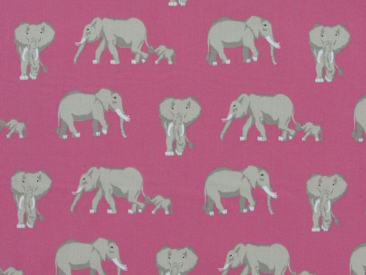 Bright Safari Elephant Polycotton, Pink