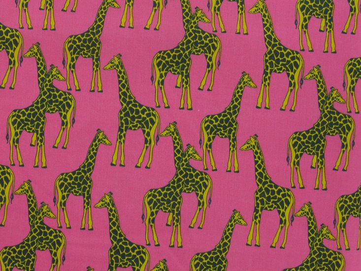 Bright Safari Giraffe Polycotton Print, Pink