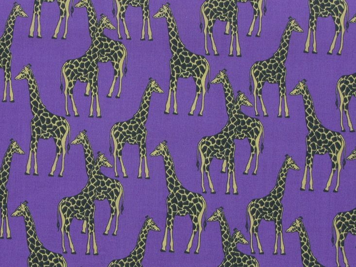 Bright Safari Giraffe Polycotton Print, Purple