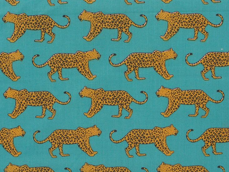 Bright Safari Cheetah Polycotton Print, Aqua