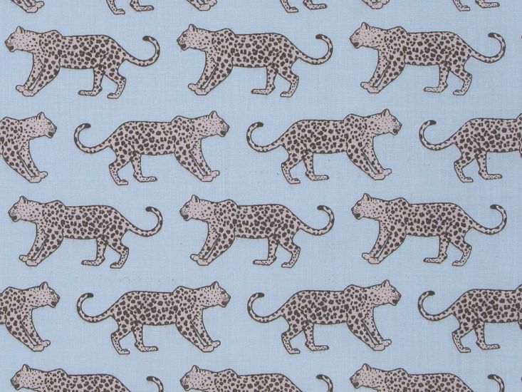 Bright Safari Cheetah Polycotton Print, Sky