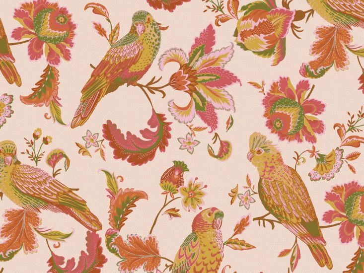 Tropical Birds Organic Cotton Poplin Print, Pink
