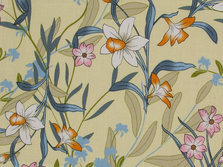 Buttercup Bliss Stretch Cotton Linen Print, Mellow Yellow