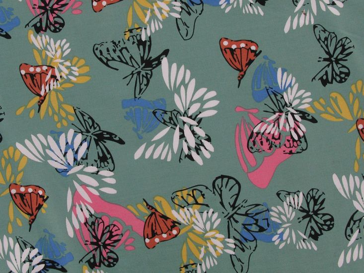 Butterfly Bloom Viscose Print, Sage