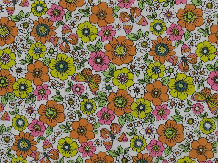 Butterfly Blossoms Polycotton Print, White