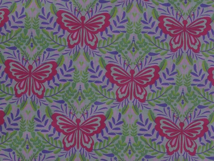 Butterfly Bouquet Polycotton Print, Cerise