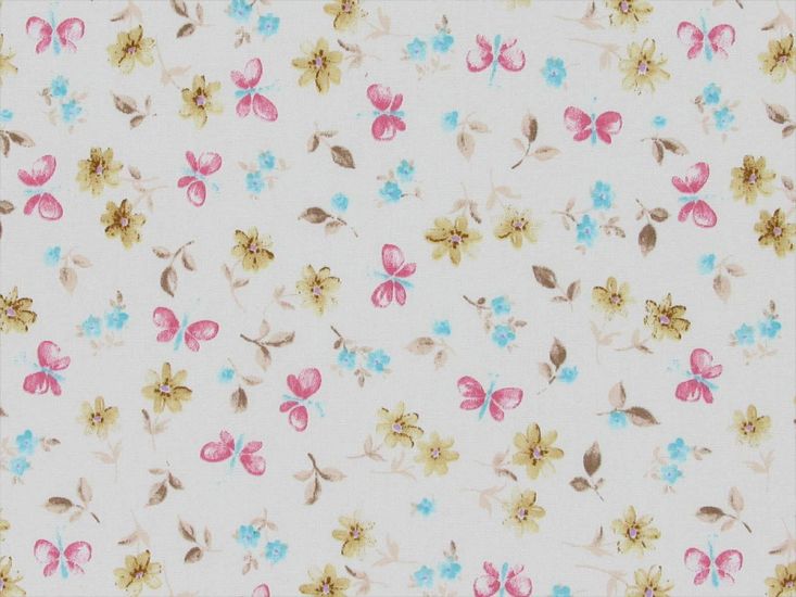 Butterfly Daisy Cotton Poplin Print, Ivory