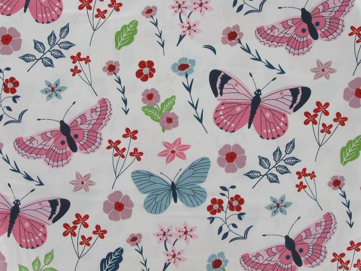Butterfly Flow Flora Cotton Print, White