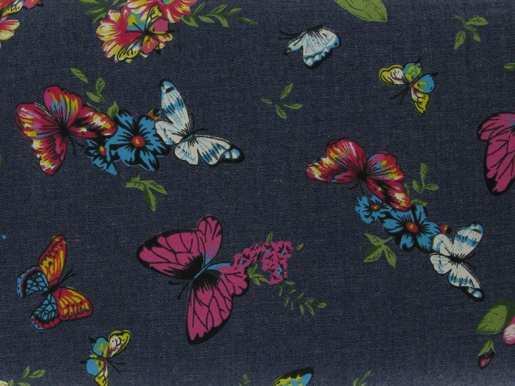 Butterfly Garden Printed Chambray, Navy